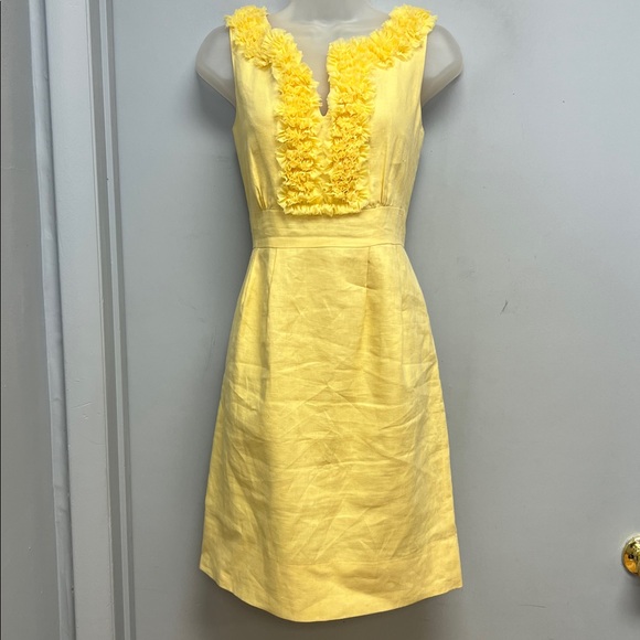 Taylor Dresses & Skirts - Taylor Yellow Linen Dress Sleeveless Ruffle Trim Shift Fit & Flare Size 6